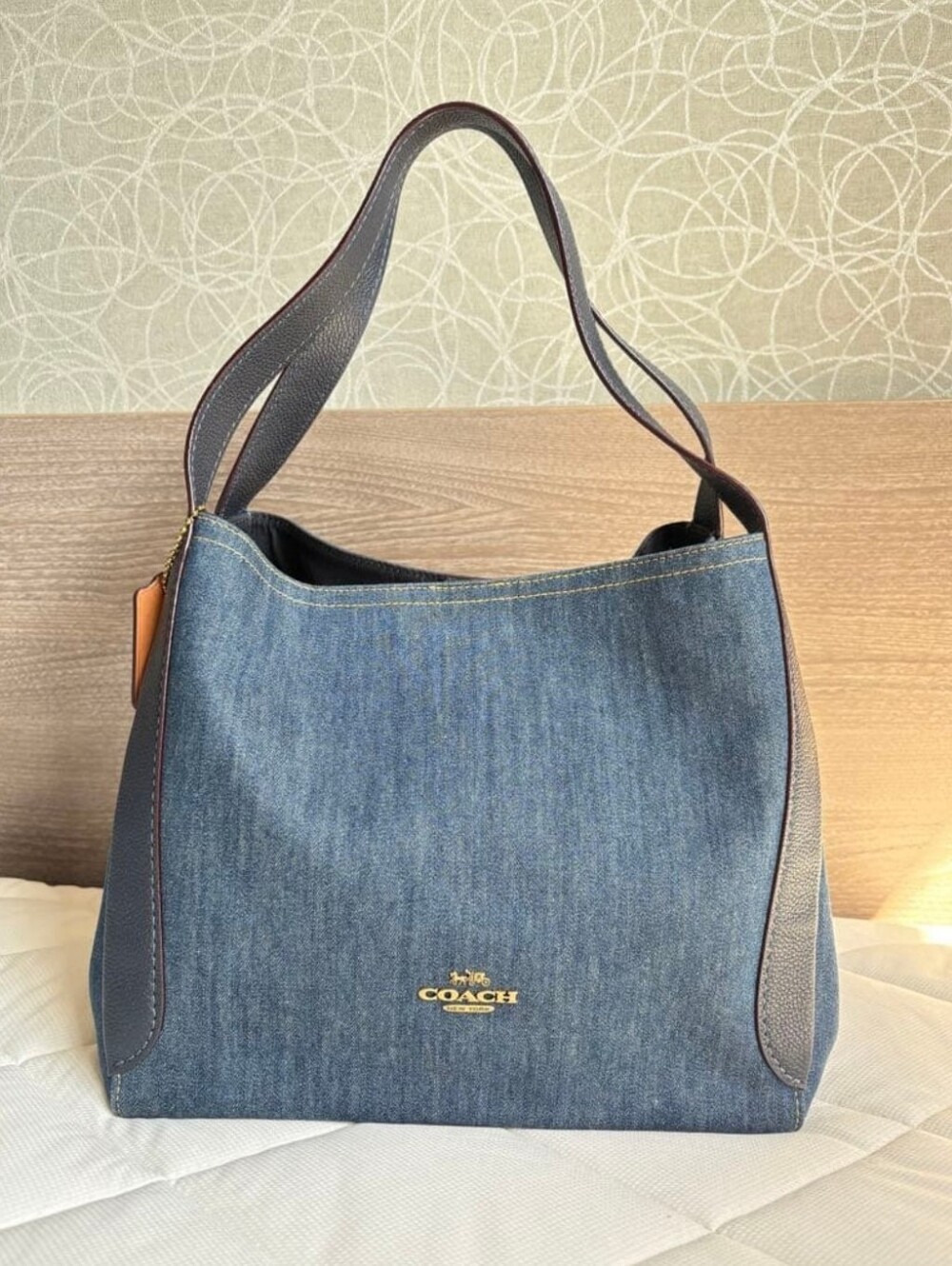 Coach Denim Hadley Shoulder Bag in Blue with Dark Leather Trim